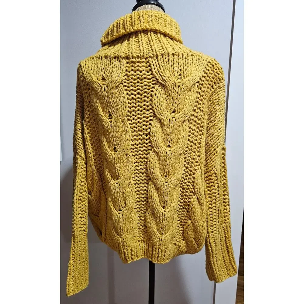 POL Cable Knit Chunky Sweater, Turtleneck, Drop Sleeve, Oversized, Womens Sz M
